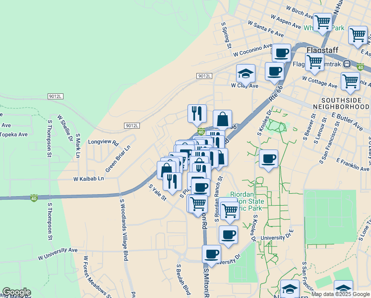 map of restaurants, bars, coffee shops, grocery stores, and more near 821 West Riordan Road in Flagstaff
