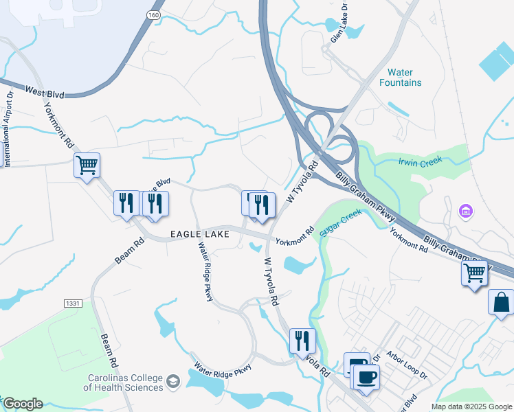 map of restaurants, bars, coffee shops, grocery stores, and more near 2950 Oak Lake Boulevard in Charlotte