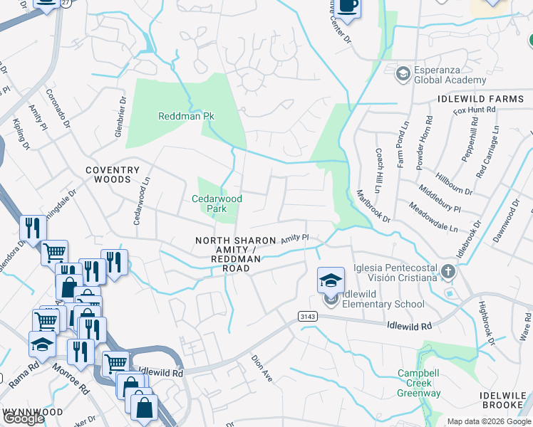 map of restaurants, bars, coffee shops, grocery stores, and more near in Charlotte
