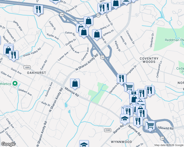 map of restaurants, bars, coffee shops, grocery stores, and more near 5601 Albright Avenue in Charlotte