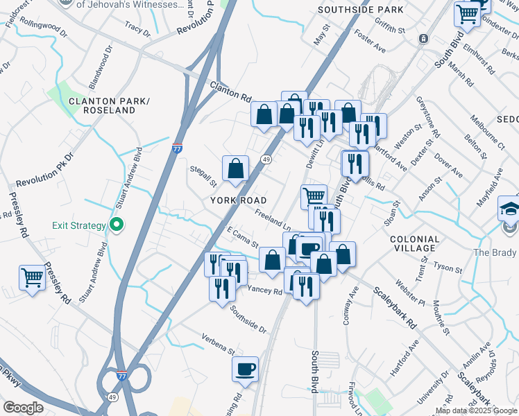map of restaurants, bars, coffee shops, grocery stores, and more near in Charlotte