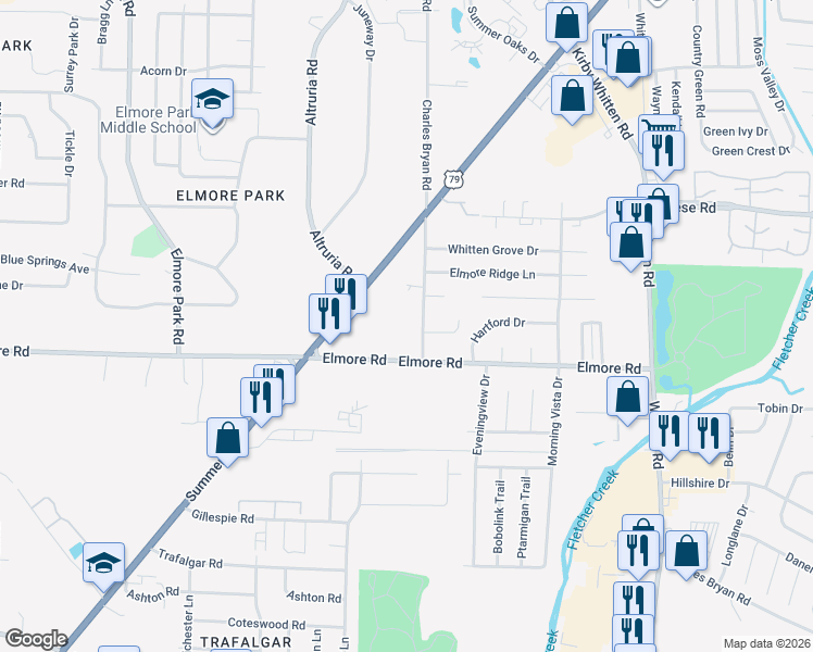 map of restaurants, bars, coffee shops, grocery stores, and more near 2411 Charles Bryan Rd in Memphis
