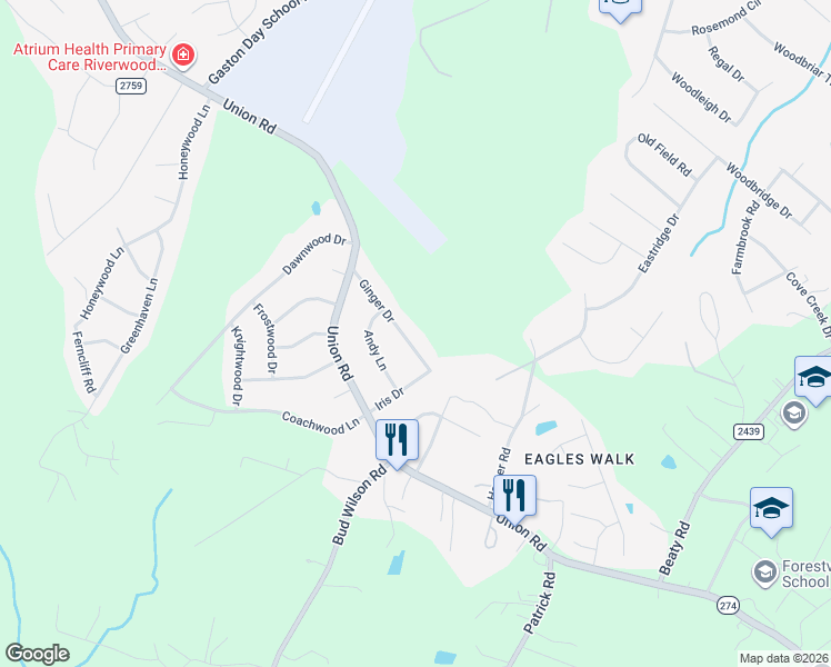 map of restaurants, bars, coffee shops, grocery stores, and more near 4422 Ginger Drive in Gastonia