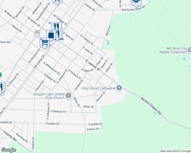 map of restaurants, bars, coffee shops, grocery stores, and more near 126 Andrews Circle in Mount Olive