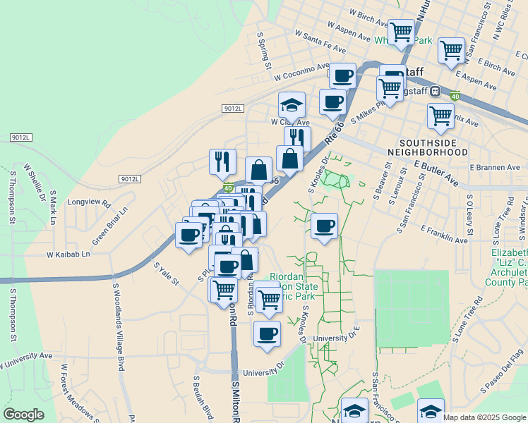 map of restaurants, bars, coffee shops, grocery stores, and more near 914 South Milton Road in Flagstaff