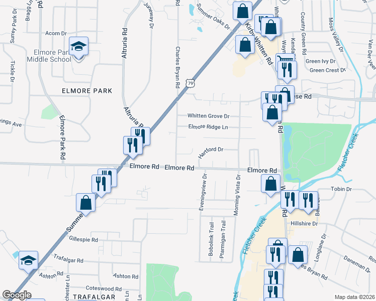 map of restaurants, bars, coffee shops, grocery stores, and more near 2394 Charles Bryan Rd in Memphis