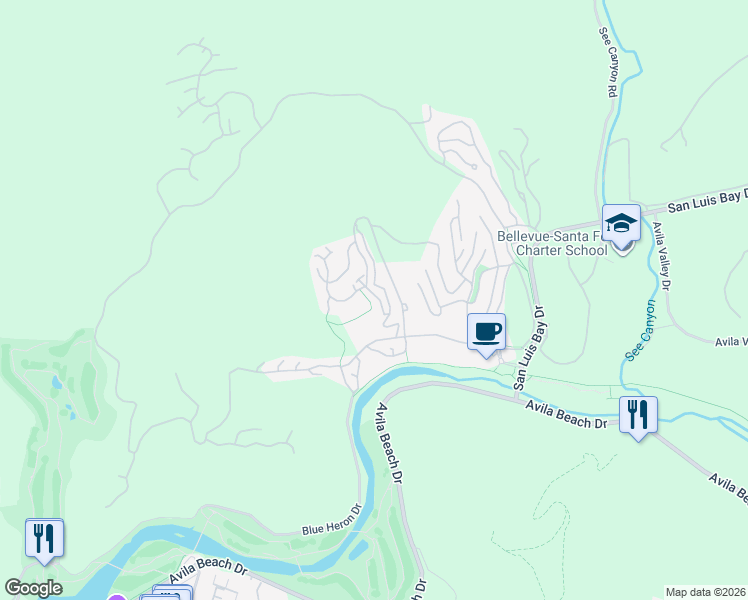 map of restaurants, bars, coffee shops, grocery stores, and more near 6432 Fiddleneck Lane in Avila Beach