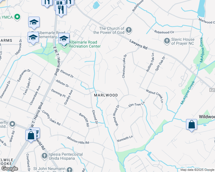 map of restaurants, bars, coffee shops, grocery stores, and more near 5331 Bellflower Ln in Charlotte