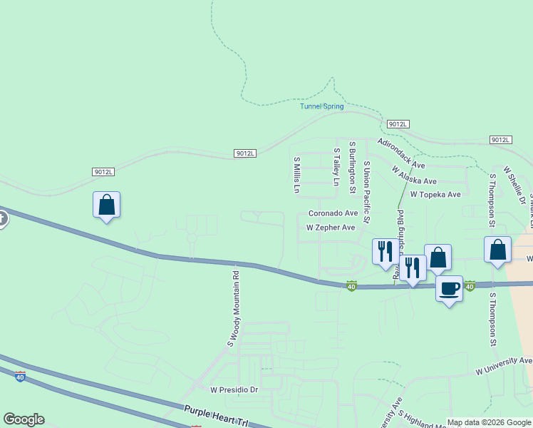 map of restaurants, bars, coffee shops, grocery stores, and more near 55 West Windtree Drive in Flagstaff