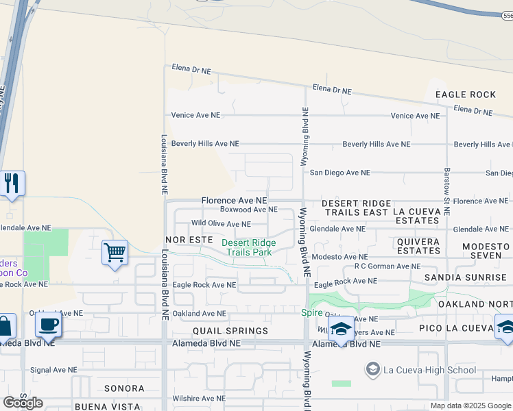 map of restaurants, bars, coffee shops, grocery stores, and more near 7335 Boxwood Avenue Northeast in Albuquerque