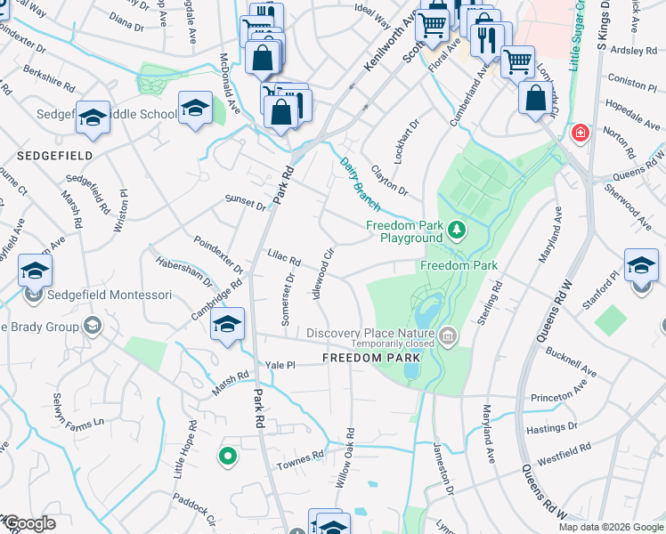 map of restaurants, bars, coffee shops, grocery stores, and more near in Charlotte