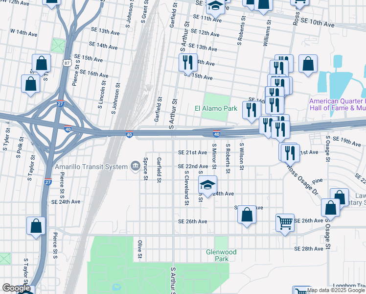 map of restaurants, bars, coffee shops, grocery stores, and more near 2008 South Cleveland Street in Amarillo