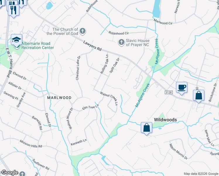 map of restaurants, bars, coffee shops, grocery stores, and more near 8014 Bald Ridge Drive in Charlotte