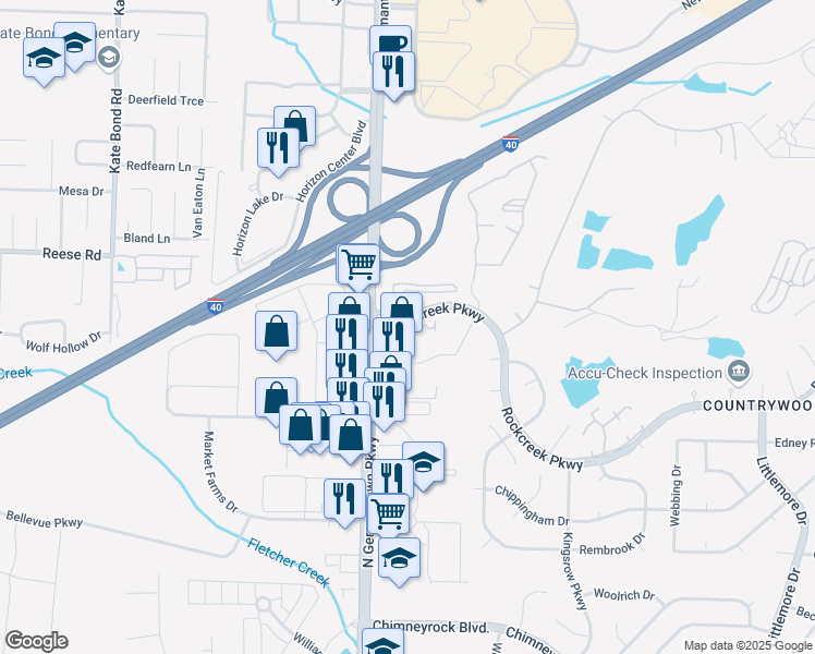 map of restaurants, bars, coffee shops, grocery stores, and more near 8156 Harley Street in Memphis