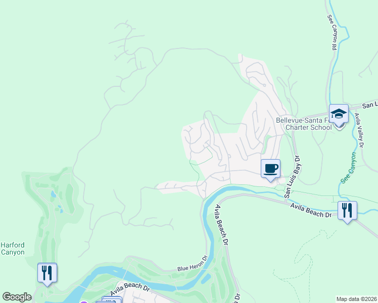 map of restaurants, bars, coffee shops, grocery stores, and more near 6356 Coffeeberry Court in Avila Beach