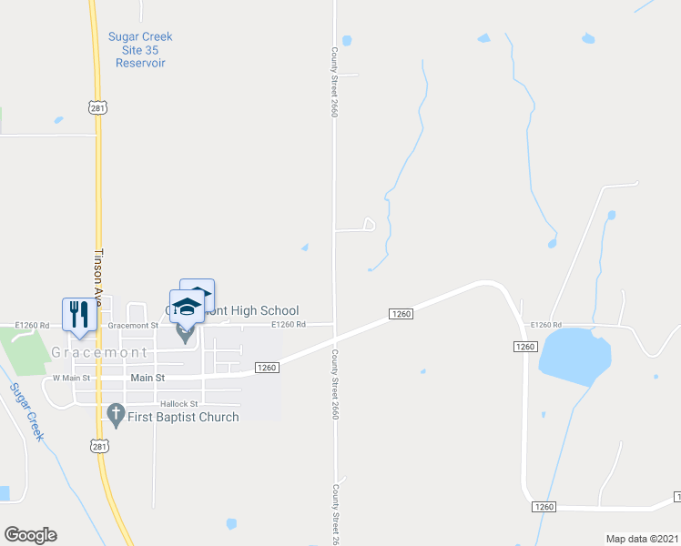 map of restaurants, bars, coffee shops, grocery stores, and more near 25177 County Street 2660 in Gracemont