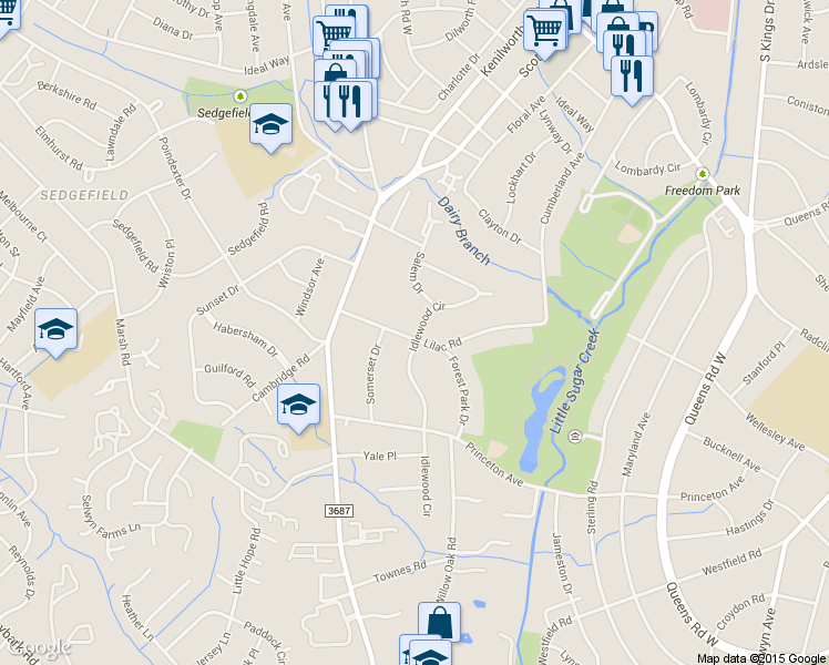 map of restaurants, bars, coffee shops, grocery stores, and more near 1221 Lilac Rd in Charlotte