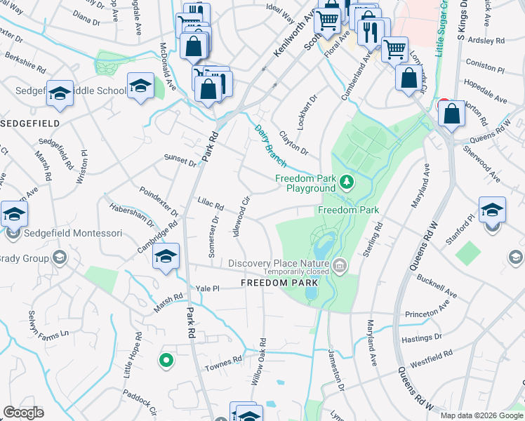 map of restaurants, bars, coffee shops, grocery stores, and more near in Charlotte