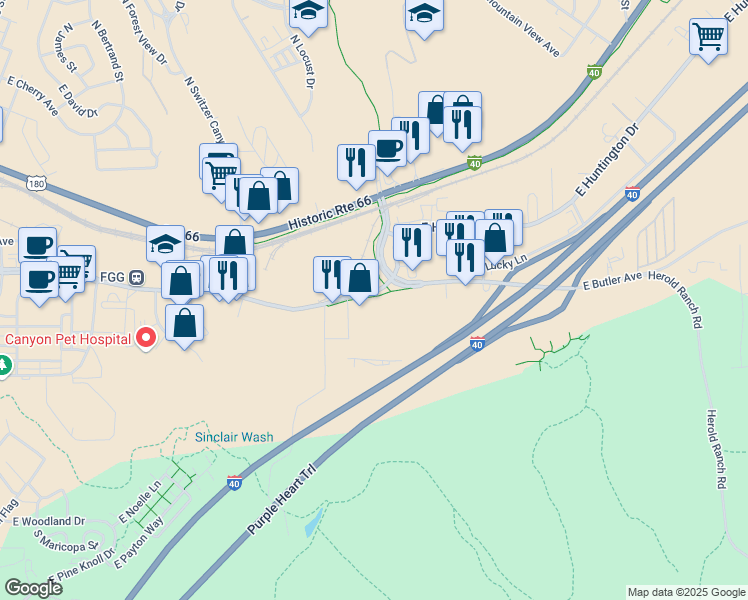 map of restaurants, bars, coffee shops, grocery stores, and more near 1885 East Butler Avenue in Flagstaff