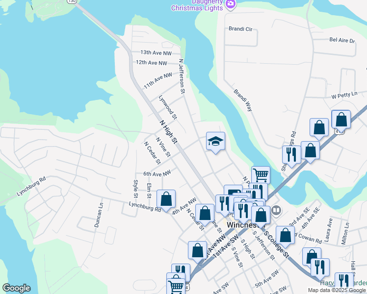 map of restaurants, bars, coffee shops, grocery stores, and more near 700 North High Street in Winchester