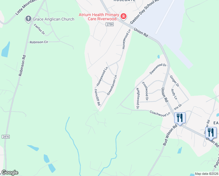 map of restaurants, bars, coffee shops, grocery stores, and more near 4220 Greenhaven Lane in Gastonia