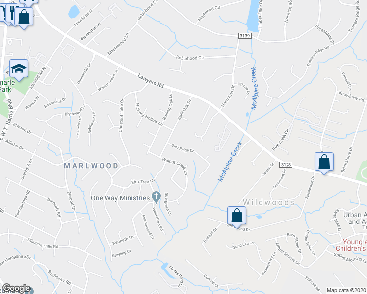 map of restaurants, bars, coffee shops, grocery stores, and more near 8025 Bald Ridge Drive in Charlotte