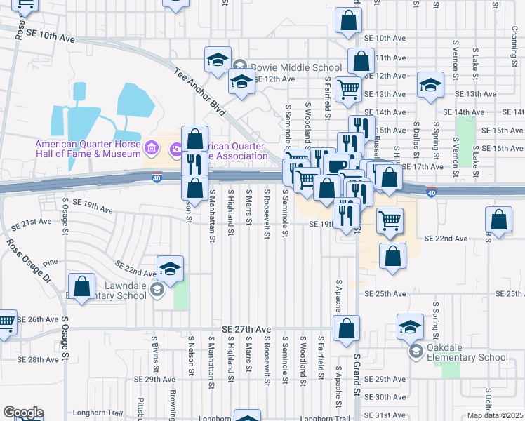 map of restaurants, bars, coffee shops, grocery stores, and more near 1718 South Roosevelt Street in Amarillo