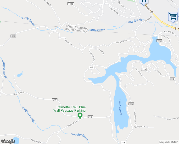 map of restaurants, bars, coffee shops, grocery stores, and more near 502 Caledonia Road in Landrum