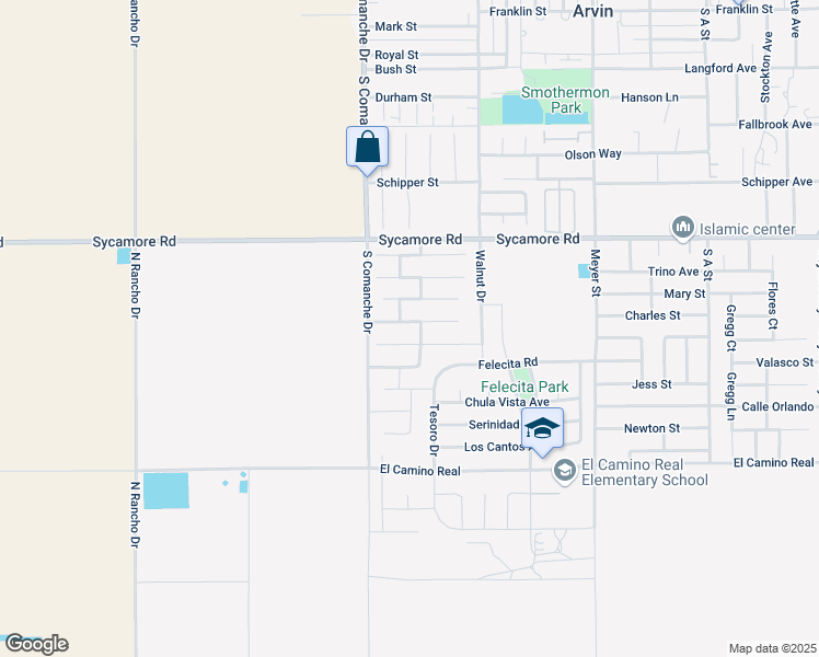 map of restaurants, bars, coffee shops, grocery stores, and more near 1401 La Rosa Avenue in Arvin
