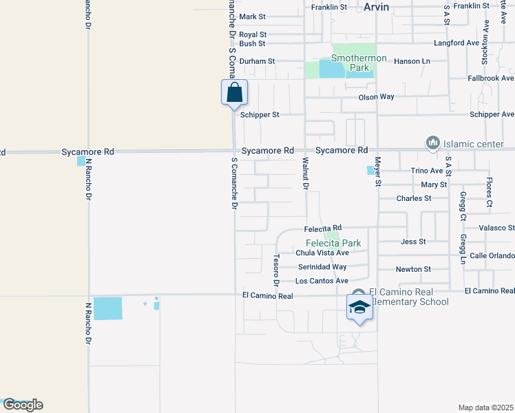 map of restaurants, bars, coffee shops, grocery stores, and more near 1401 La Rosa Avenue in Arvin