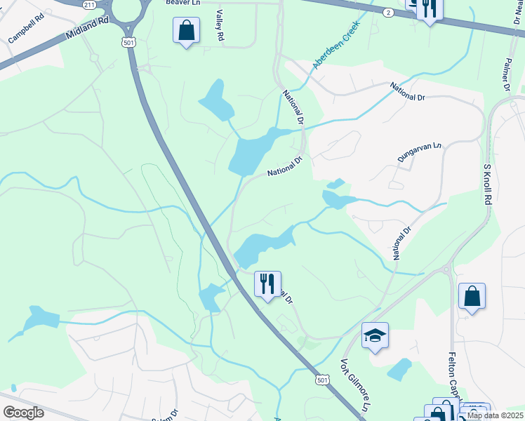 map of restaurants, bars, coffee shops, grocery stores, and more near 123 Saint Mellions Court in Pinehurst