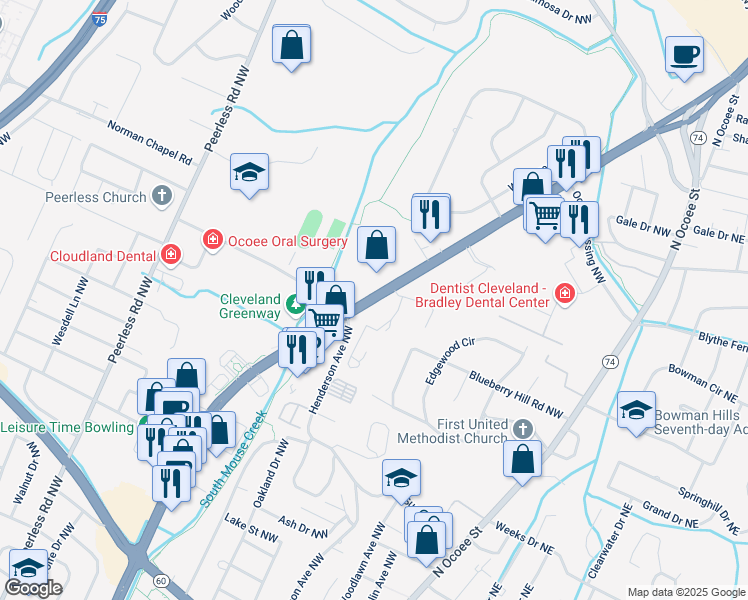 map of restaurants, bars, coffee shops, grocery stores, and more near 3510 Keith Street Northwest in Cleveland