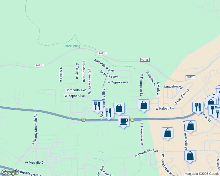 map of restaurants, bars, coffee shops, grocery stores, and more near 2224 West Shortline Court in Flagstaff