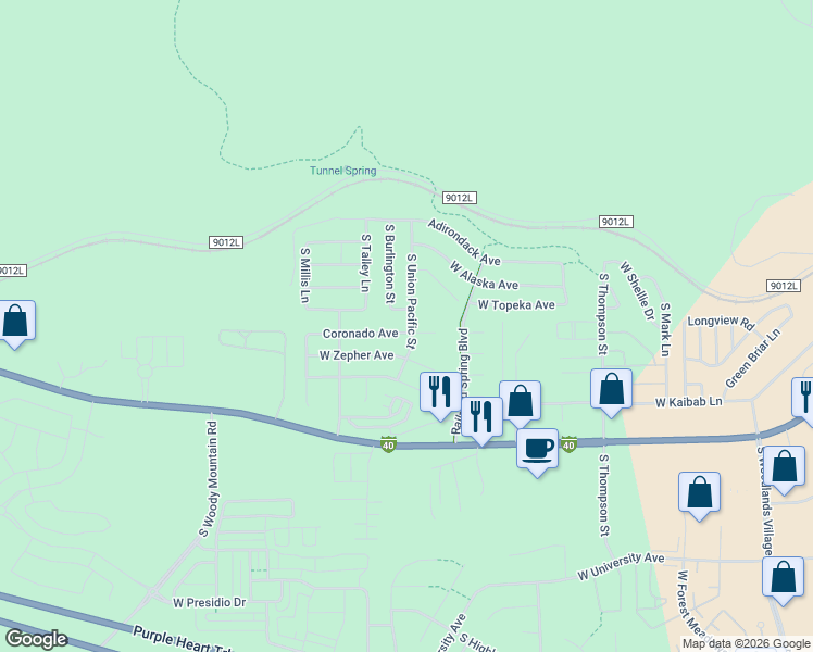 map of restaurants, bars, coffee shops, grocery stores, and more near 2420 Coronado Avenue in Flagstaff