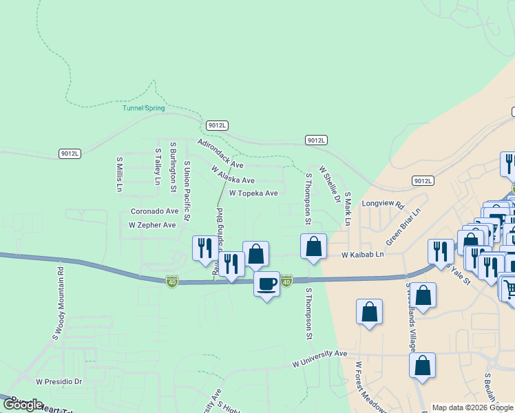 map of restaurants, bars, coffee shops, grocery stores, and more near 2050 West Kaibab Lane in Flagstaff