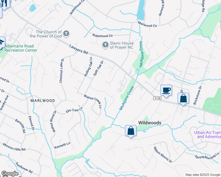 map of restaurants, bars, coffee shops, grocery stores, and more near 8112 Deerhorn Court in Charlotte