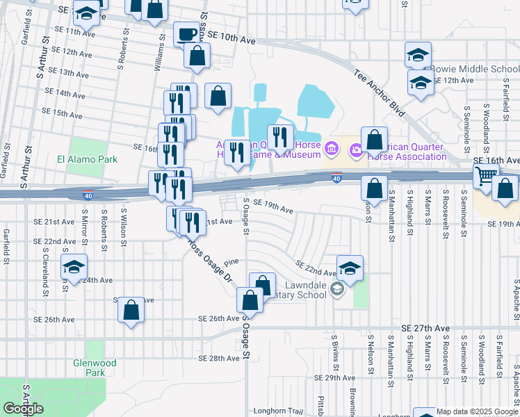 map of restaurants, bars, coffee shops, grocery stores, and more near 2203-2205 Southeast 21st Avenue in Amarillo