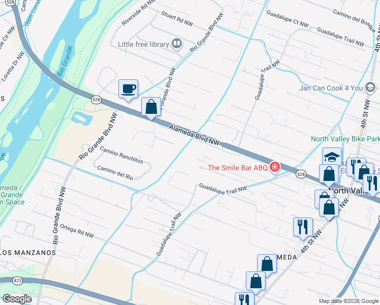map of restaurants, bars, coffee shops, grocery stores, and more near 807 Pejman Way in Albuquerque