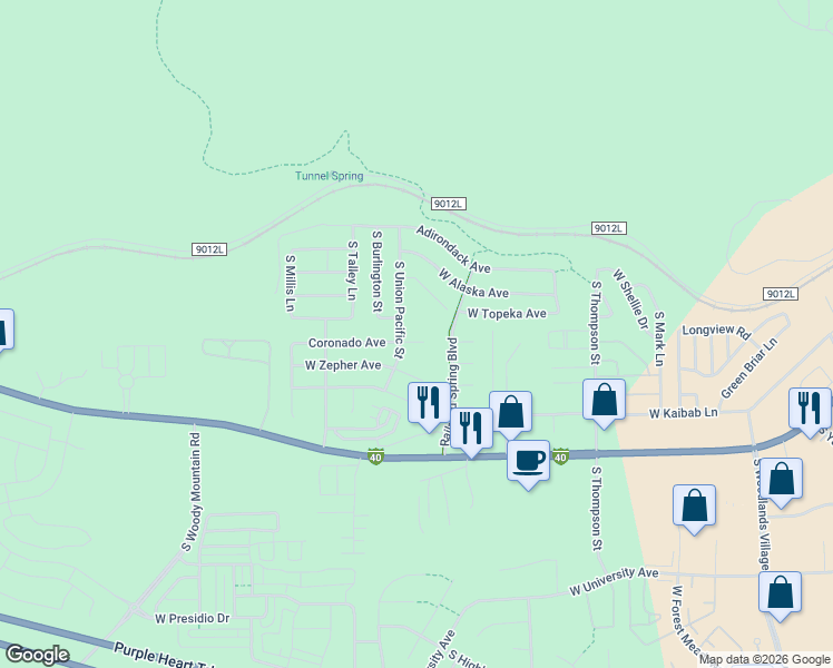 map of restaurants, bars, coffee shops, grocery stores, and more near 2420 Coronado Avenue in Flagstaff
