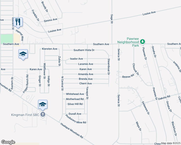 map of restaurants, bars, coffee shops, grocery stores, and more near 3362 Karen Avenue in Kingman