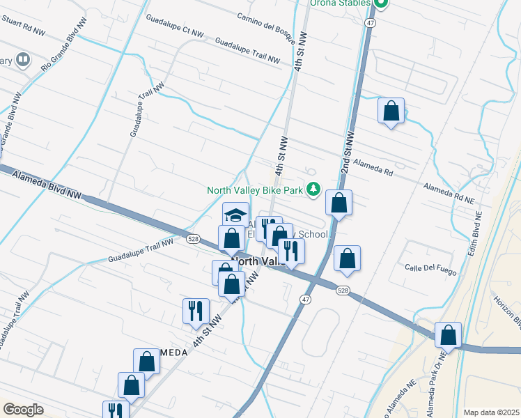 map of restaurants, bars, coffee shops, grocery stores, and more near 9629 4th Street Northwest in Albuquerque