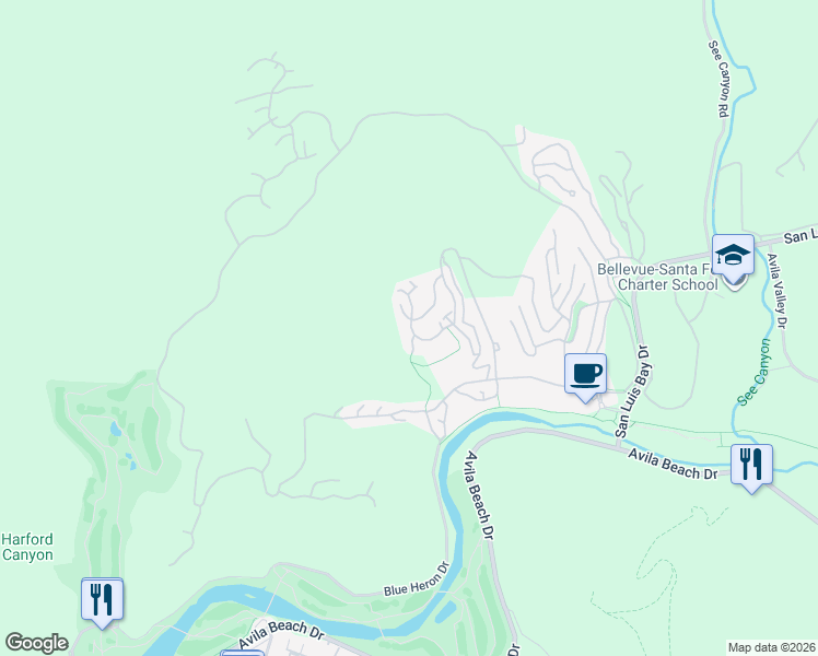 map of restaurants, bars, coffee shops, grocery stores, and more near 6356 Coffeeberry Court in Avila Beach