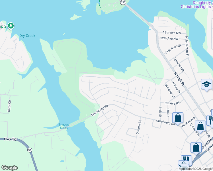 map of restaurants, bars, coffee shops, grocery stores, and more near 106 River Watch Way in Winchester