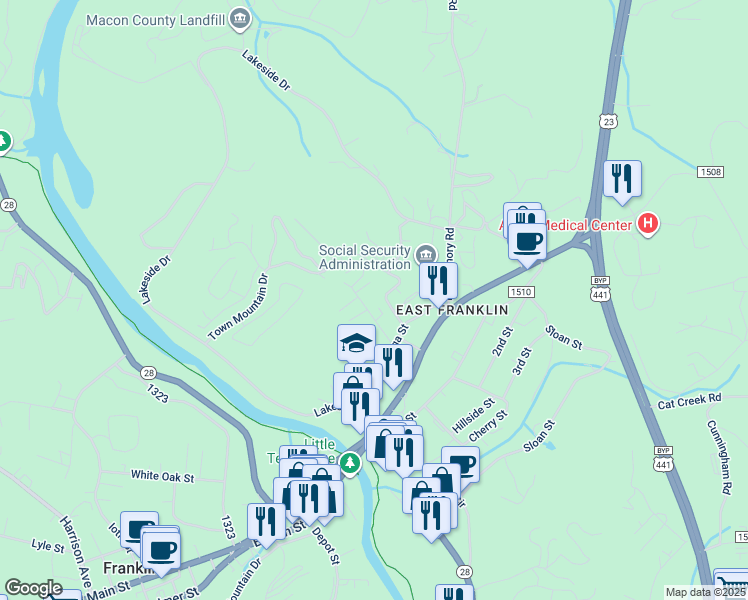 map of restaurants, bars, coffee shops, grocery stores, and more near 119 Randolph Street in Franklin