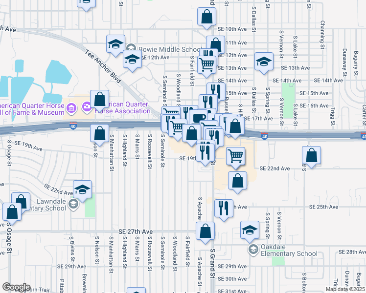 map of restaurants, bars, coffee shops, grocery stores, and more near 3510 Interstate 40 in Amarillo