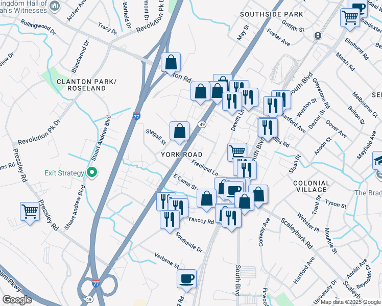 map of restaurants, bars, coffee shops, grocery stores, and more near in Charlotte