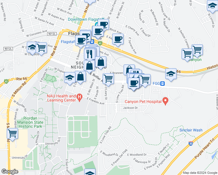 map of restaurants, bars, coffee shops, grocery stores, and more near 318 South O'Leary Street in Flagstaff