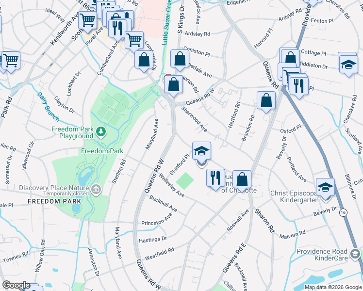map of restaurants, bars, coffee shops, grocery stores, and more near in Charlotte