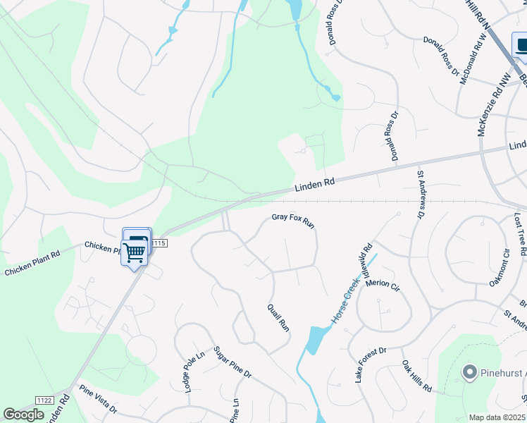map of restaurants, bars, coffee shops, grocery stores, and more near 35 Gray Fox Run in Pinehurst