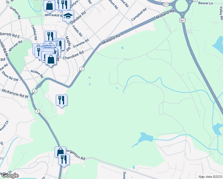 map of restaurants, bars, coffee shops, grocery stores, and more near 280 Inverrary Road in Pinehurst